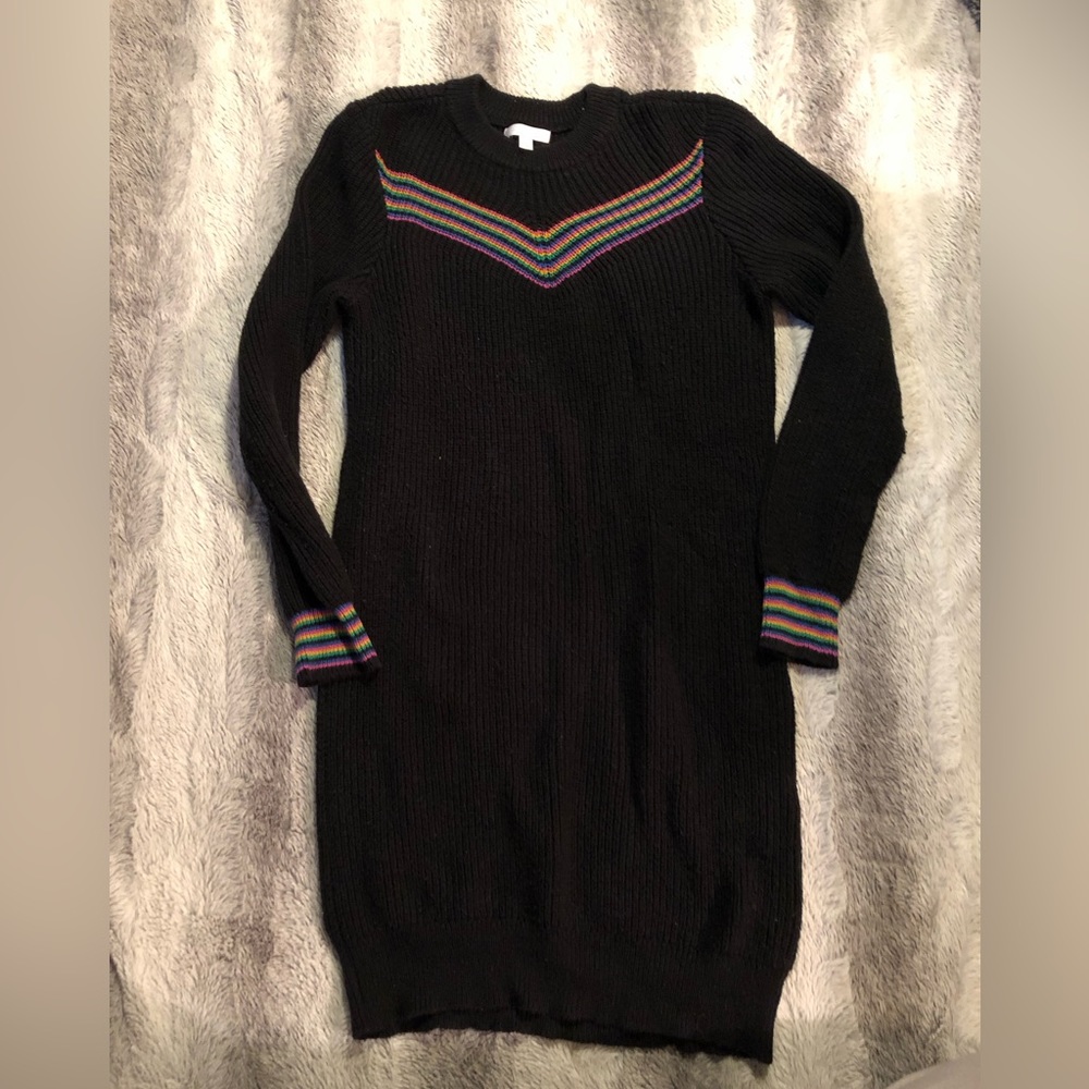 Abound Rainbow Chevron Sweater Dress Black and Rainbow